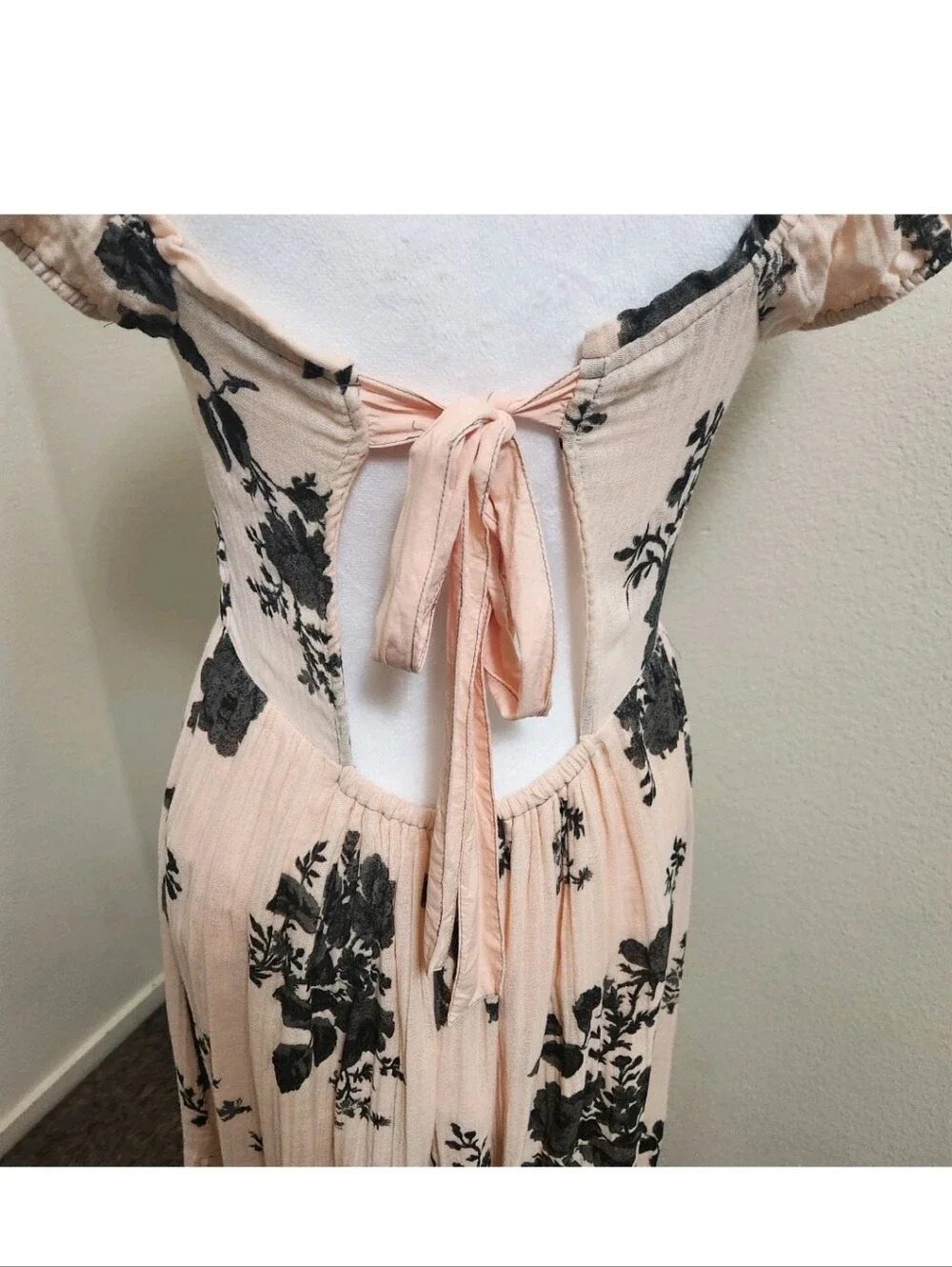 💐Free People Forget Me Not Midi Dress Sz M Peach Floral Cottagecore Smock Boho - Picture 6 of 16